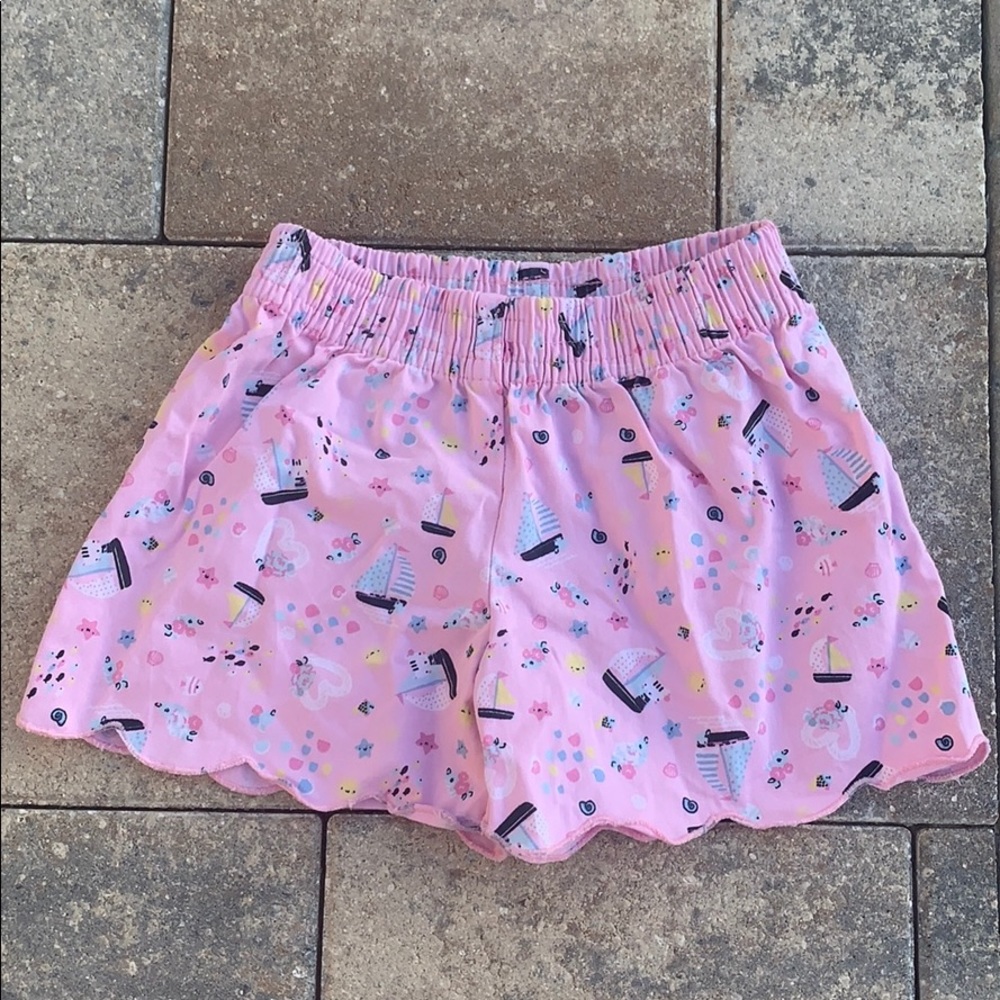 pink elastic waist shorts- boat / nautical shorts